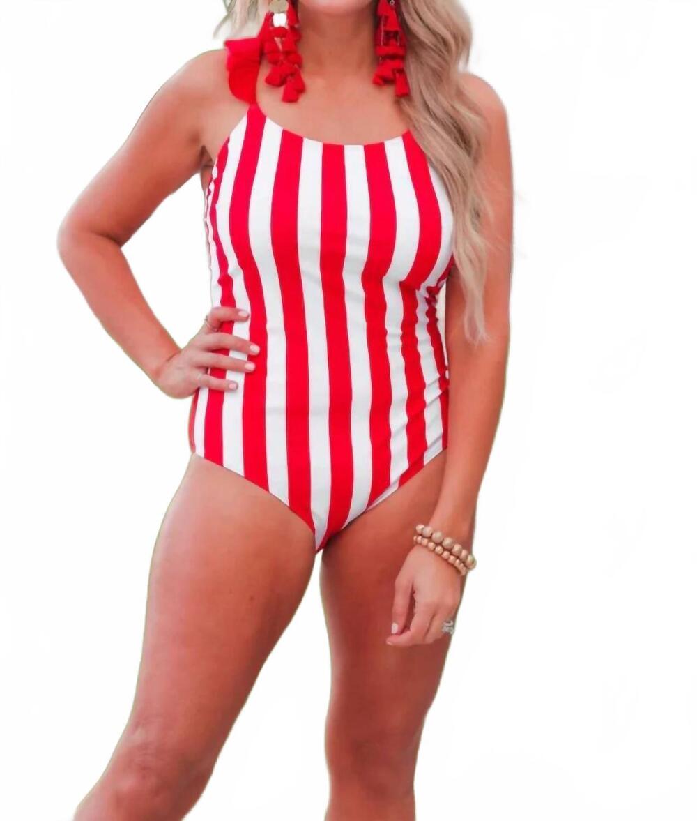 NEW JESS LEA chasing the sun striped one piece swimsuit in red